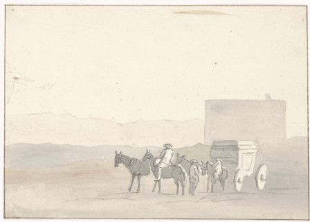 Stop on the road before arrival in Terracina, 1778. Creator: Louis Ducros.