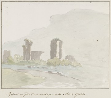 Ruins at the foot of a mountain between Itri and Gaeta, 1778. Creator: Louis Ducros.