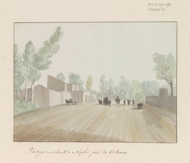 Street scene when leaving Naples at Cisterna, 1778. Creator: Louis Ducros.