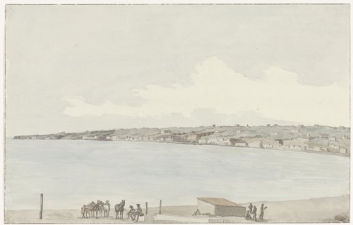 View of the promontory of Posillipo with ancient palace..., 1778. Creator: Louis Ducros.