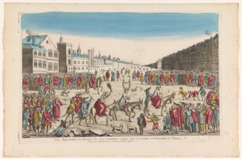 View of a mockery of cheaters on a square in Venice, 1759-c.1796. Creators: Louis-Joseph Mondhare, Anon.