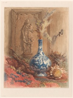 Still life with Chinese vase and dried sunflowers, 1879. Creator: Maria Vos.