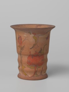 Vase polychrome painted with watercolour on light brown stock, c.1920-c.1922. Creator: Plateelbakkerij Zuid-Holland.
