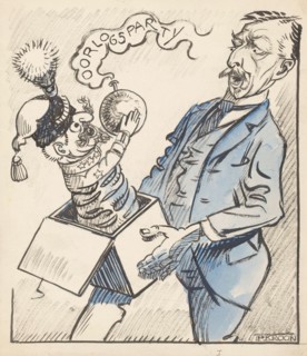 War party jumps out of a Jack in the Box, 1920-1930. Creator: Patrick Kroon.
