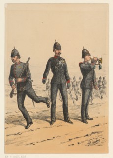 Three British soldiers, 1875-1925. Creator: Richard Simkin.