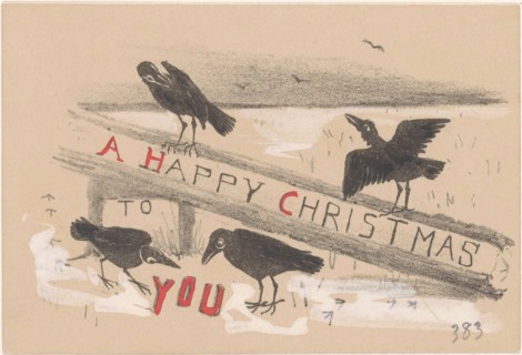 Christmas card with four crows, 1878-1917. Creator: Theo van Hoytema.