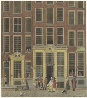 Jan de Groot's bookshop and lottery office in the Kalverstraat in Amsterdam, 1758-1843. Creator: Anon.