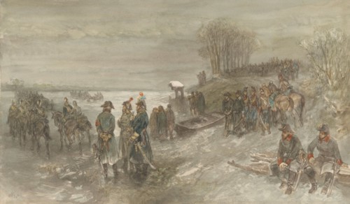 French troops cross a frozen river, 1888. Creator: Charles Rochussen.