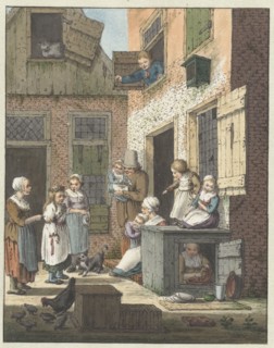 Group of people in front of a house, 1758-1808. Creator: Christina Chalon.