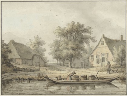 Landscape with a moored barge with barrels, 1756-1826. Creator: Cornelis Buys.