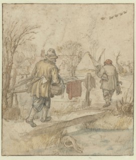 Return of the Duck Hunters / verso: Sketches of Ships and of a Man in Winter Clothing, c.1610-c.1615 Creator: Hendrick Avercamp.