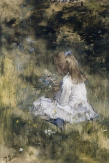 A Girl with Flowers on the Grass, 1878. Creator: Jacob Henricus Maris.