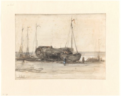 Fishing boats on the beach of Scheveningen, 1873. Creator: Johannes Bosboom.