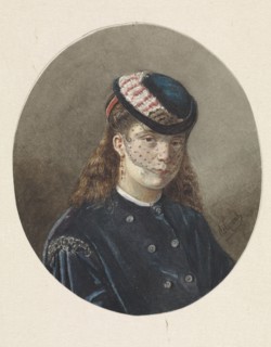 Portrait of a young woman in a veiled hat, 1838-1899. Creator: Joseph de Groot.