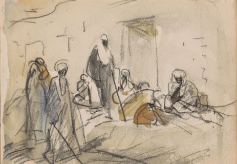 Street with figures in Luxor, 1919. Creator: Marius Bauer.