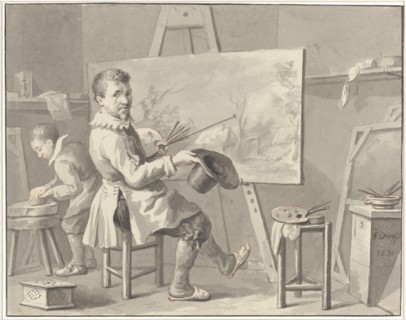 Portrait of Joost Corneliszn. Droochsloot in his studio sitting behind an easel with..., 1780-1848. Creator: Martinus Schouman.