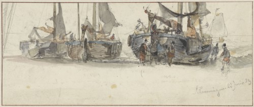 Fishing boats on the beach of Scheveningen, 1839. Creator: Willem Roelofs.