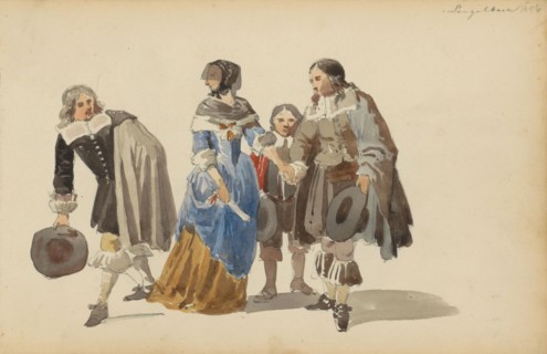 Group of figures in seventeenth century clothing, c.1846-c.1882. Creator: Cornelis Springer.