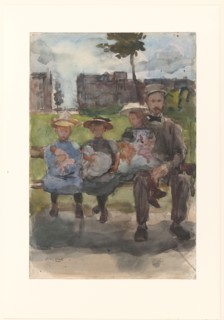 A Man with Three Girls on a Bench in the Oosterpark in Amsterdam, c.1886-c.1904. Creator: Isaac Lazerus Israels.