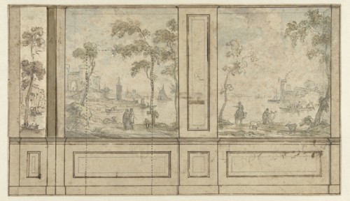 Design for room wall with three wallpaper panels, c. 1752-c. 1819. Creator: Juriaan Andriessen.