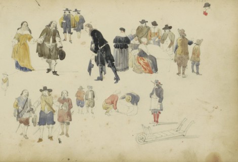 Figures in seventeenth-century clothing, c. 1846-c. 1882. Creator: Cornelis Springer.