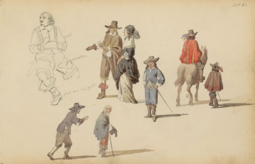 Figures in seventeenth-century clothing, 1852. Creator: Cornelis Springer.