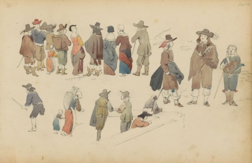 Figures in seventeenth-century clothing, 1852. Creator: Cornelis Springer.
