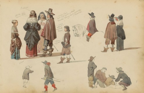 Figures in seventeenth-century clothing, 1852. Creator: Cornelis Springer.