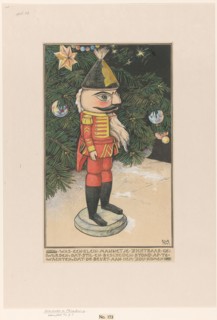 Nutcracker in hussar's uniform in front of a Christmas tree, 1898.  Creator: Willem Wenckebach.