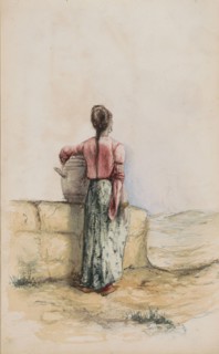 Young woman with a jug by a wall, 1880. Creator: Marius Bauer.