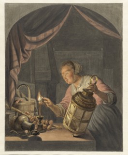 Girl lighting a lantern, 1795. Creator: Abraham Delfos.