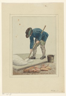 Man busy mixing lime, 1700-1800. Creator: Anon.
