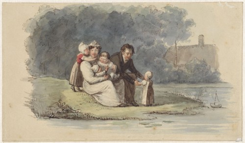 Family sitting on the water, 1828. Creator: Christiaan Julius Lodewijk Portman.