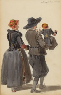 Woman and man with child, c. 1846-c. 1882. Creator: Cornelis Springer.