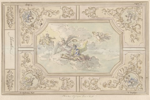 Design for a ceiling painting with Honour (?) crowned by Time, 1677-1755. Creator: Elias van Nijmegen.