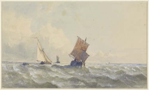 View of the high seas, on which there are three sailing ships, 1852. Creator: Henri le Hon.