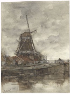 Mill and the bridge at the North-West-Buitensingel in The Hague, 1877. Creator: Jacob Henricus Maris.