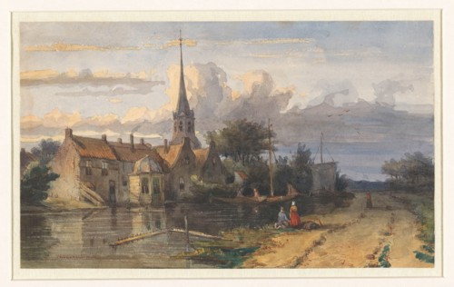 View of a village on a canal, 1832-1880. Creator: Jan Weissenbruch.