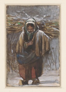 Farmer's wife carrying firewood in winter landscape, 1832-1880. Creator: Jan Weissenbruch.