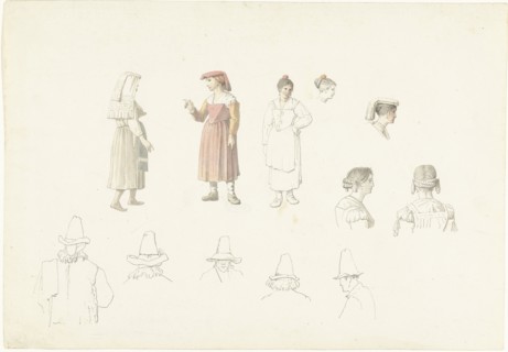 Study sheet with Italian farmers and peasant women, 1787-1847. Creator: Josephus Augustus Knip.