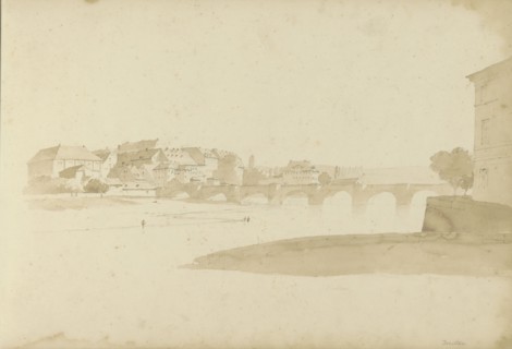 View of Dresden with the Augustus bridge over the Elbe, 1820-1896. Creator: Kasparus Karsen.