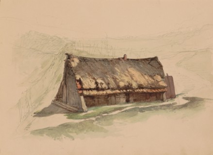 Barn with a thatched roof in a meadow, 1864-c. 1865. Creator: Maria Vos.