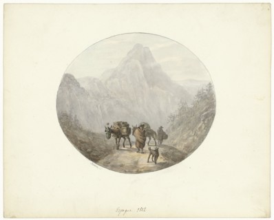 Mountain landscape in Spain, with donkeys, 1812. Creator: Otto Baron Howen.