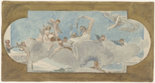 Ceiling painting with figures seated on clouds, 1872-1904. Creator: Wilhelm Cornelis Bauer.