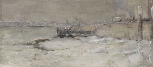 Crushing the ice on the Maas in Rotterdam, 1907. Creator: Adolf le Comte.
