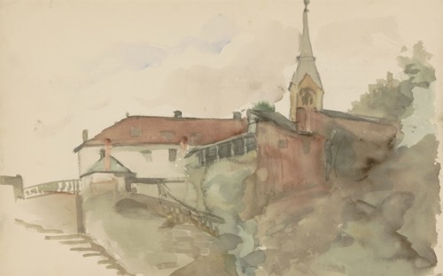 Church in the middle of some houses, 1865-1913. Creator: Abrahamina Arnolda Louisa Hubrecht.