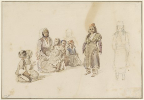 Study sheet with seated woman and children, at Derekoy in Turkey, 1814-1860. Creator: Auguste Raffet.