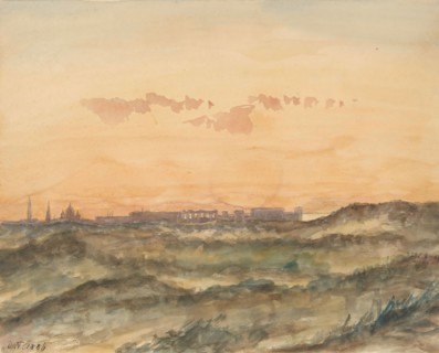 Landscape with the silhouette of a city in the distance, 1886. Creator: Arnoldus Dirk Felix Tavenraat.