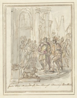 Paris is welcomed at the court of Menelaus, 1677-1755. Creator: Elias van Nijmegen.