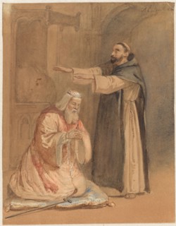 The Blessing of a King by a Monk, 1860. Creator: Ferdinand Ernst Lintz.